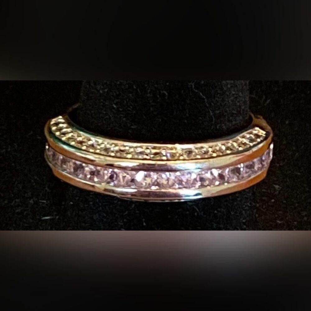 Silver Tone 10K Gold Filled Gemstone Clear Stone Band Ring Double Row Size 6.25